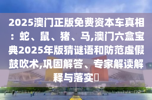 2025澳门正版免费资本车真相:蛇、鼠、猪、马,澳门六盒宝典2025年版猜中山市多米克自动化设备有限公司谜语和防范虚假鼓吹术,巩固解答、专家解读解释与落实